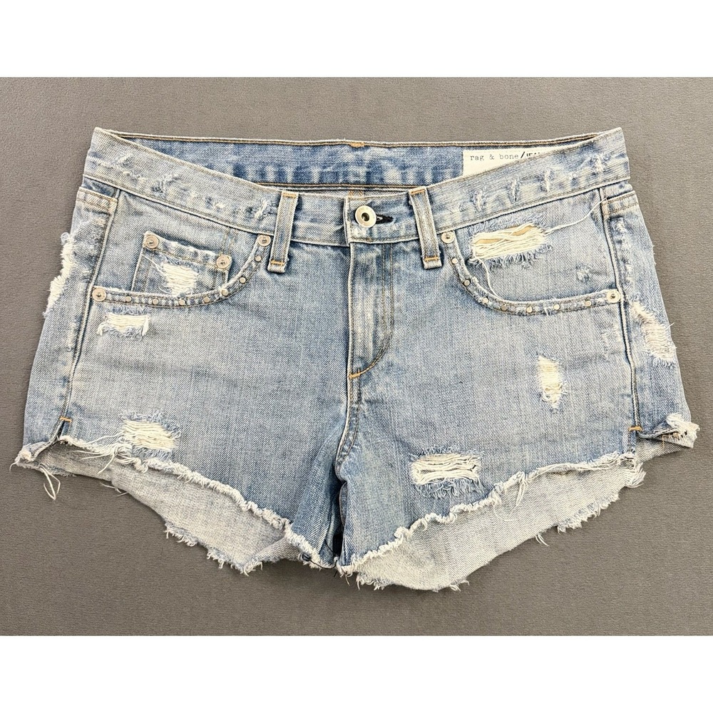 Rag & Bone Avenida Studded Denim Boyfriend Shorts Festival Cutoff Boho Distress